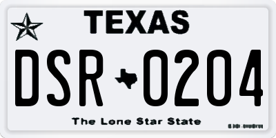 TX license plate DSR0204