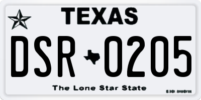 TX license plate DSR0205