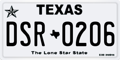 TX license plate DSR0206