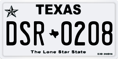 TX license plate DSR0208
