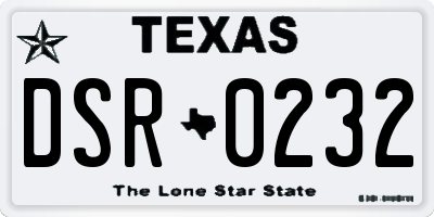 TX license plate DSR0232