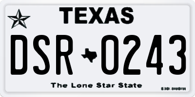 TX license plate DSR0243