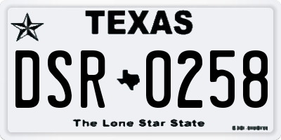 TX license plate DSR0258