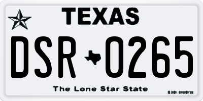 TX license plate DSR0265