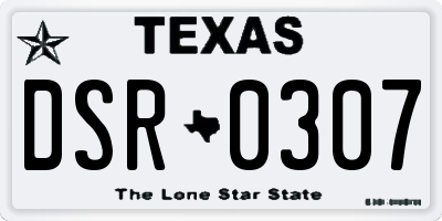 TX license plate DSR0307