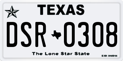 TX license plate DSR0308