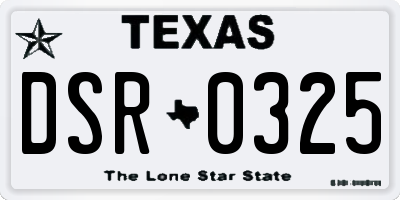 TX license plate DSR0325
