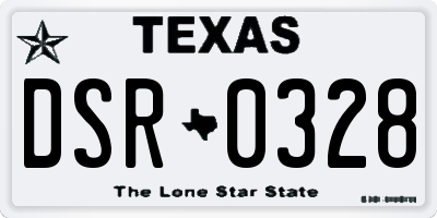 TX license plate DSR0328