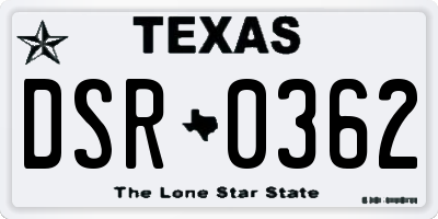 TX license plate DSR0362