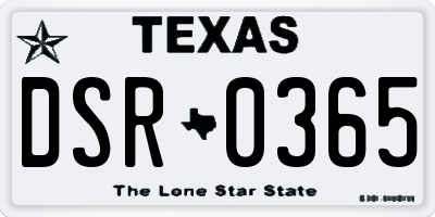 TX license plate DSR0365