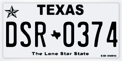 TX license plate DSR0374