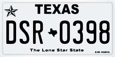 TX license plate DSR0398