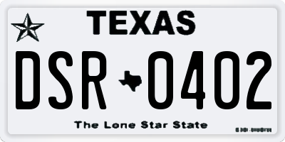 TX license plate DSR0402