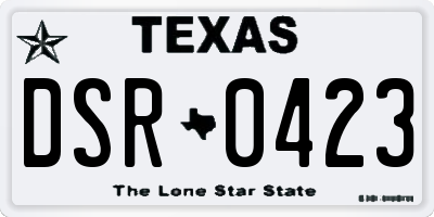 TX license plate DSR0423