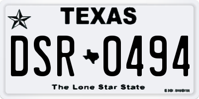 TX license plate DSR0494