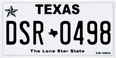 TX license plate DSR0498