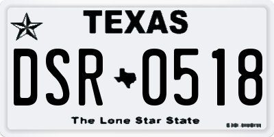 TX license plate DSR0518