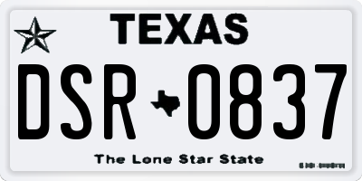 TX license plate DSR0837