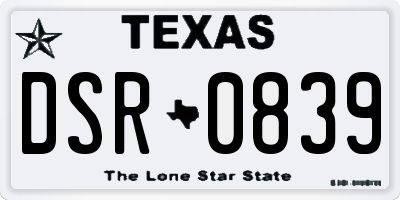 TX license plate DSR0839