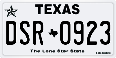 TX license plate DSR0923