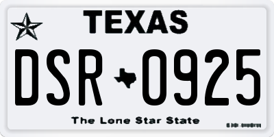 TX license plate DSR0925