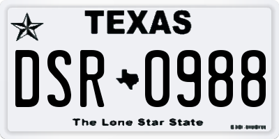 TX license plate DSR0988