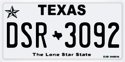 TX license plate DSR3092