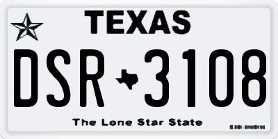TX license plate DSR3108