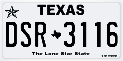 TX license plate DSR3116