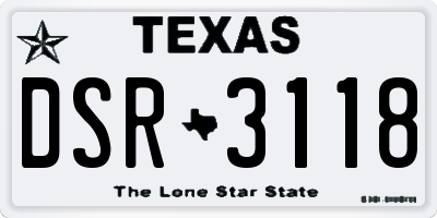 TX license plate DSR3118