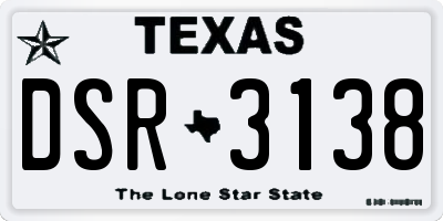 TX license plate DSR3138