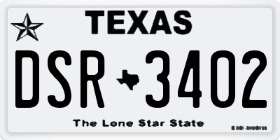 TX license plate DSR3402