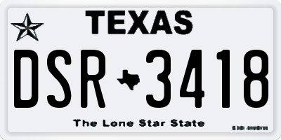 TX license plate DSR3418