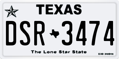 TX license plate DSR3474