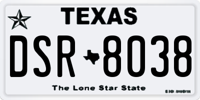 TX license plate DSR8038