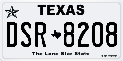 TX license plate DSR8208