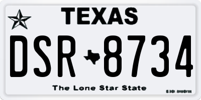 TX license plate DSR8734