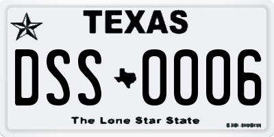 TX license plate DSS0006