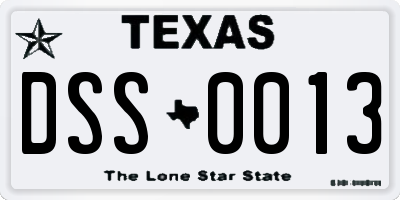 TX license plate DSS0013