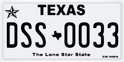 TX license plate DSS0033