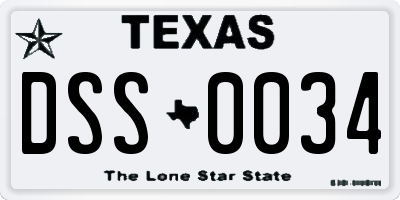 TX license plate DSS0034
