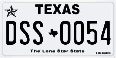 TX license plate DSS0054