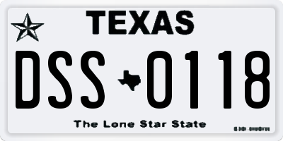 TX license plate DSS0118