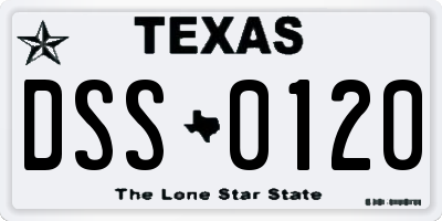 TX license plate DSS0120