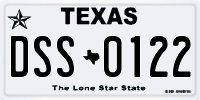 TX license plate DSS0122