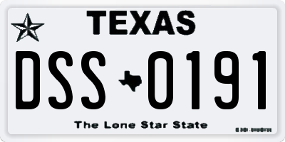 TX license plate DSS0191