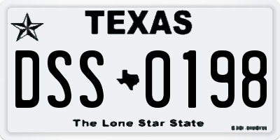 TX license plate DSS0198