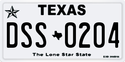 TX license plate DSS0204