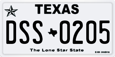 TX license plate DSS0205