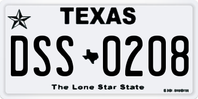 TX license plate DSS0208